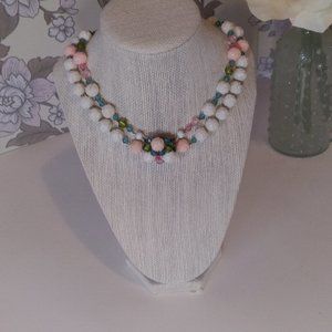 Beautiful,Feminine Pastel coloured Carved Celluloid Beads,Double Strand Vintage.